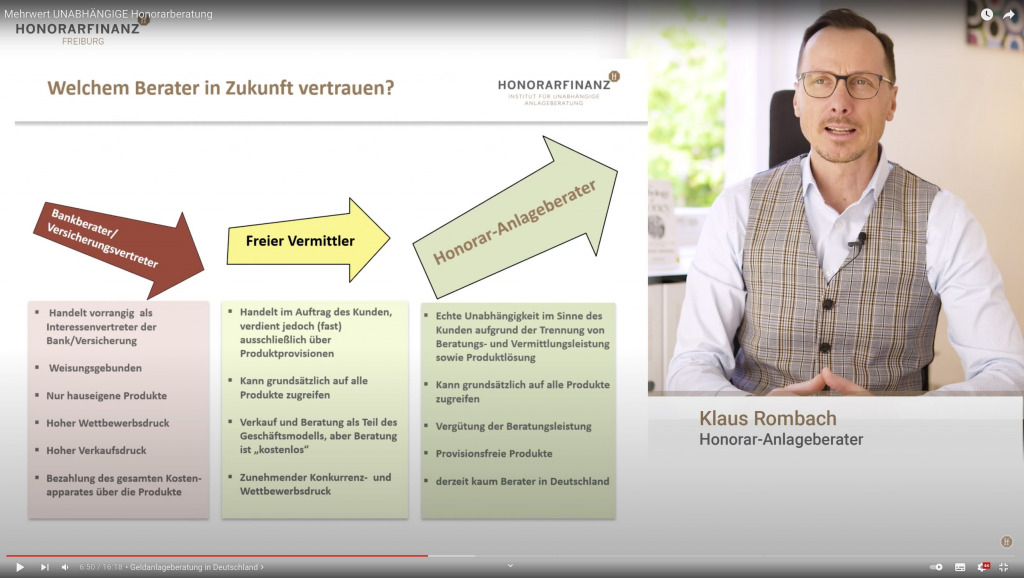 Screenshot aus dem entsprechenden Video von Klaus Rombach. 
Zeigt: Welchem Berater man in Zukunft vertrauen sollte und warum. 